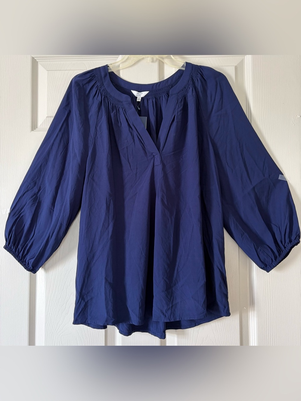 crown & ivy Navy Blue Peasant-Style Long-Sleeve Blouse - Picture 2 of 7
